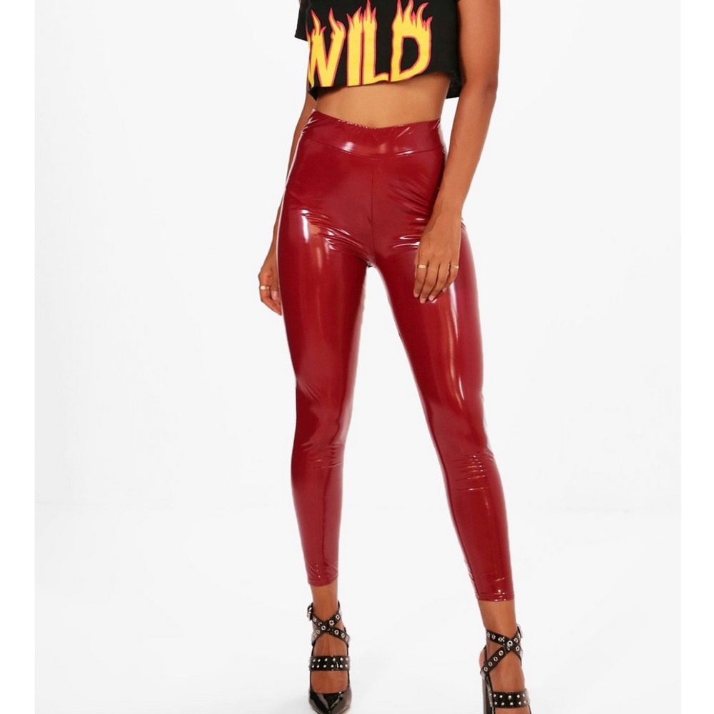 boohoo red patent pants